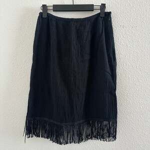 Black Fringe Textured Cotton Mini Skirt Black Size Small